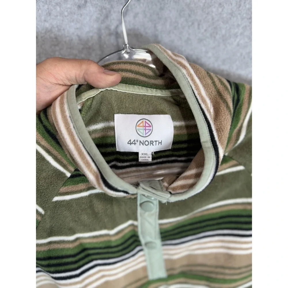 44 Degrees North Pullover Sweater Mens 2XL Green Brown Striped Fleece Outdoors